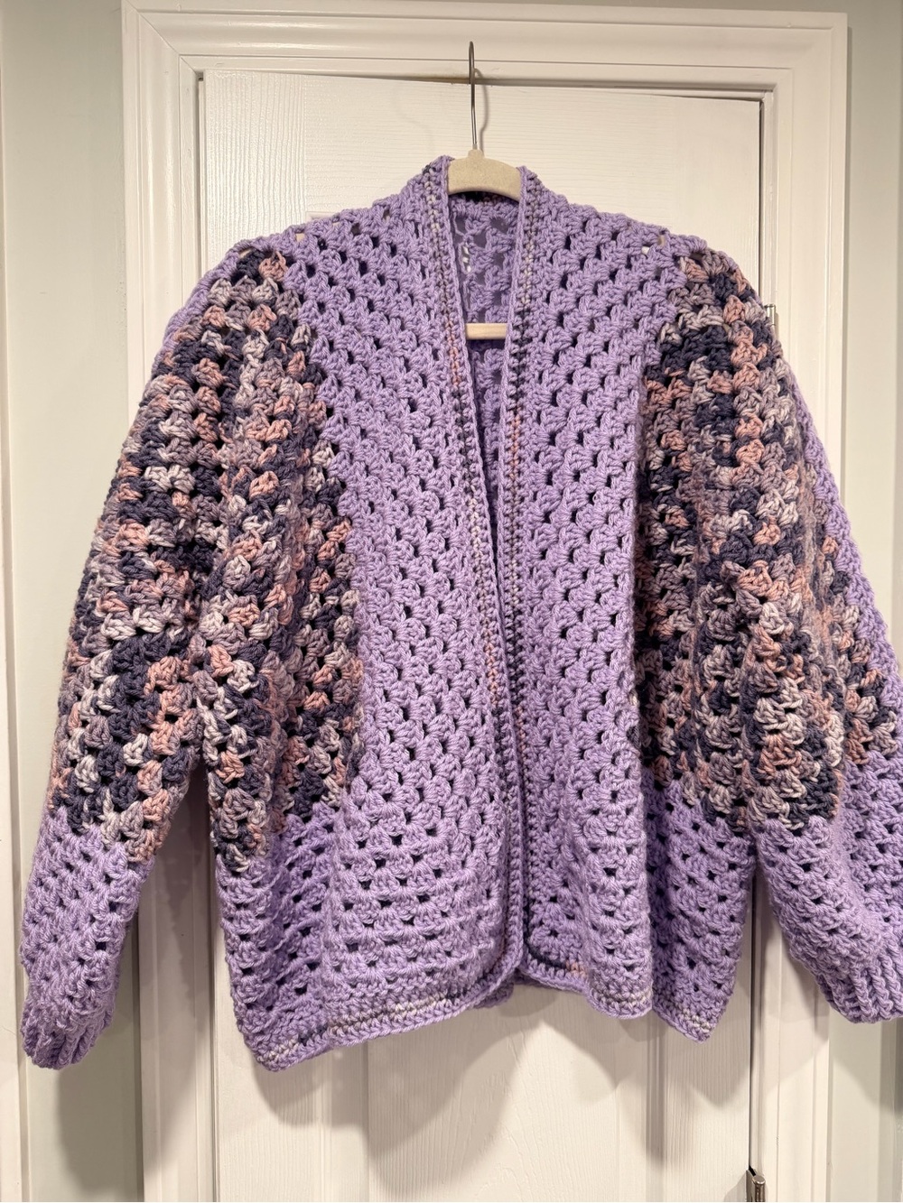 Handmade Crochet Granny Square One Size Cozy Cardigan Boho Chunky Knit Sweater